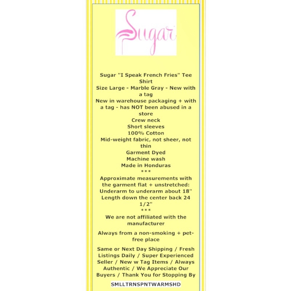 “ I Speak French Fries “ Tee Shirt Large Gray Crew Neck 100% Cotton Not Sheer - Picture 2 of 6